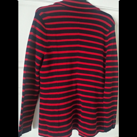 Talbots Stripe Red Navy Blazer Jacket Medium Petite MP - Picture 5 of 6